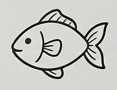a fish with a black outline on a white background.webp